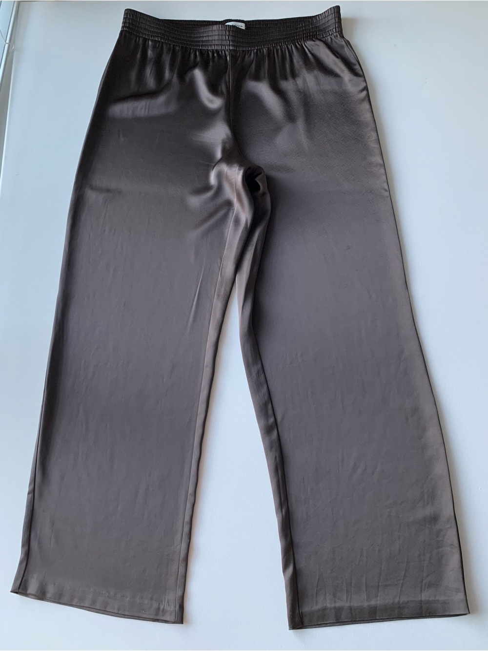 Babaton Satin Pant Elastic-Waist Wide Leg Pants in Chocolate women’s size L - Picture 3 of 13